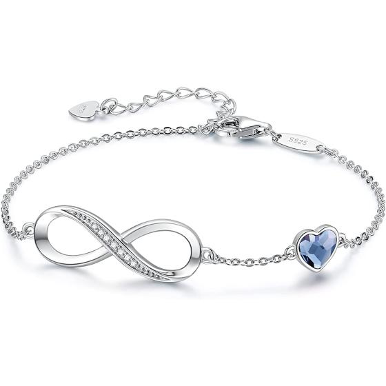 CDE Infinity Heart Symbol Charm Bracelet for Women 925 Sterling Silver Stainless Steel Adjustable Anniversary Mother's Day Jewelry Gift Birthday Gifts for Women Mom Wife Girls Her