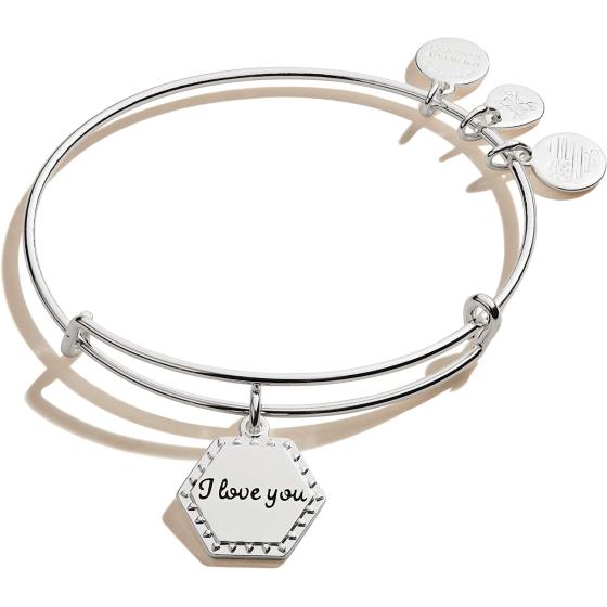 Alex and Ani Because I Love You Expandable Wire Bangle Bracelet for Women, Meaningful Charms, 2 to 3.5 in