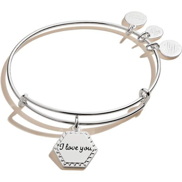 Alex and Ani Because I Love You Expandable Wire Bangle Bracelet for Women, Meaningful Charms, 2 to 3.5 in