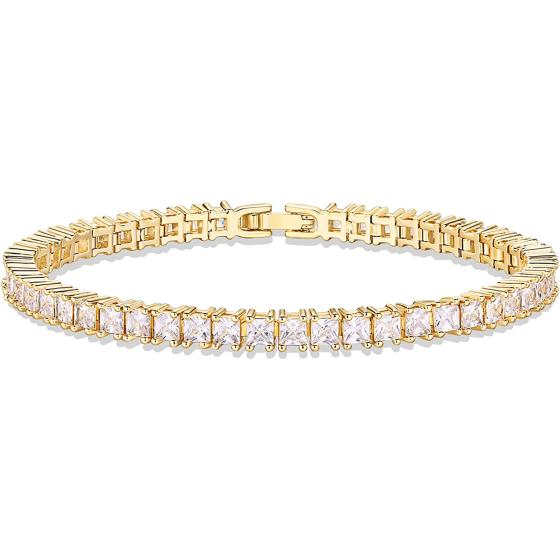 PAVOI 14K Gold Plated Princess Cut Cubic Zirconia Classic Tennis Bracelet | Gold Bracelets for Women | 3mm CZ, Size 6.5-7.5 Inch