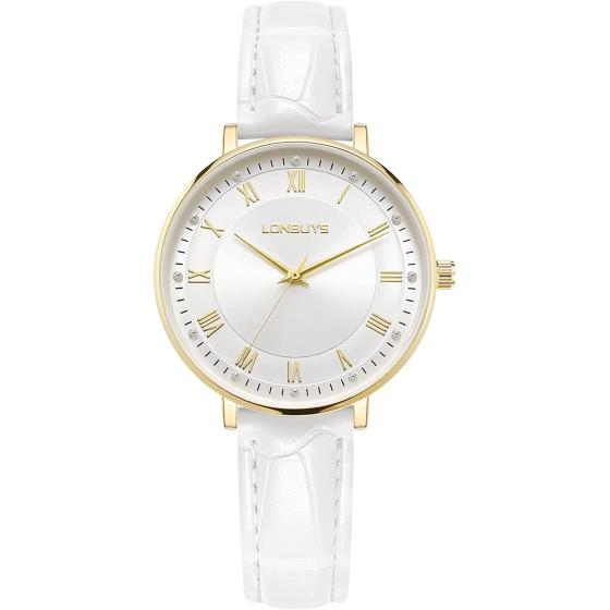 LONBUYS Women's Quartz Watch with Leather Strap,Waterproof Rose Gold Black Leather Band Wrist Watch Ladies Wristwatch for Dress Casual Business