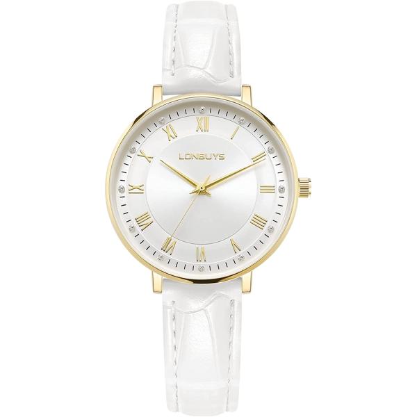 LONBUYS Women's Quartz Watch with Leather Strap,Waterproof Rose Gold Black Leather Band Wrist Watch Ladies Wristwatch for Dress Casual Business