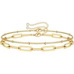 Dainty Gold Bracelets for Women, 14K Gold Filled Adjustable Layered Bracelet Cute Evil Eye Oval Chain Pearl Bar Turtle Gold Bracelets for Women Jewelry