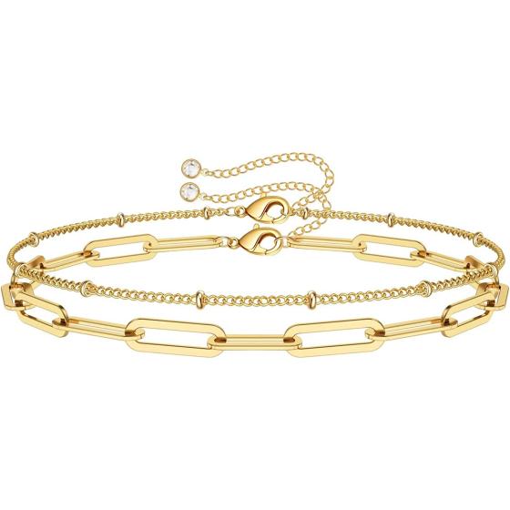 Dainty Gold Bracelets for Women, 14K Gold Filled Adjustable Layered Bracelet Cute Evil Eye Oval Chain Pearl Bar Turtle Gold Bracelets for Women Jewelry