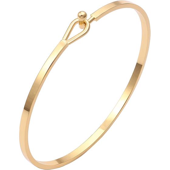 Dainty Gold Bar Bracelet for Women Simple Delicate Thin Cuff Bangle Hook Bracelet 18K Gold Plated Handmade Minimalist Jewelry