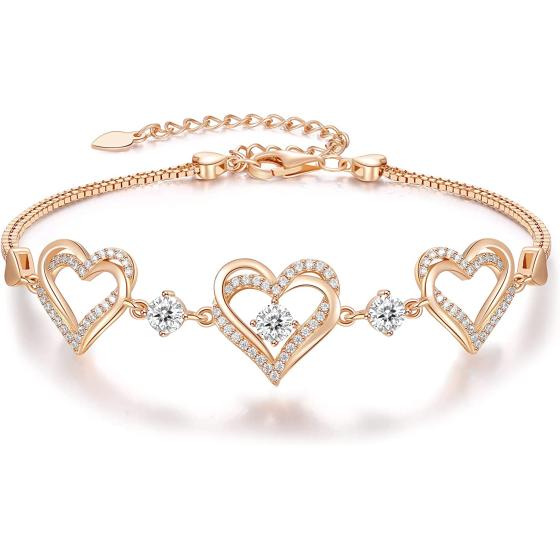 CDE Forever Love Heart Bracelet 925 Sterling Silver with Birthstone Zirconia, Anniversary Mother's Day Birthday Jewelry Gifts for Women Wife Her