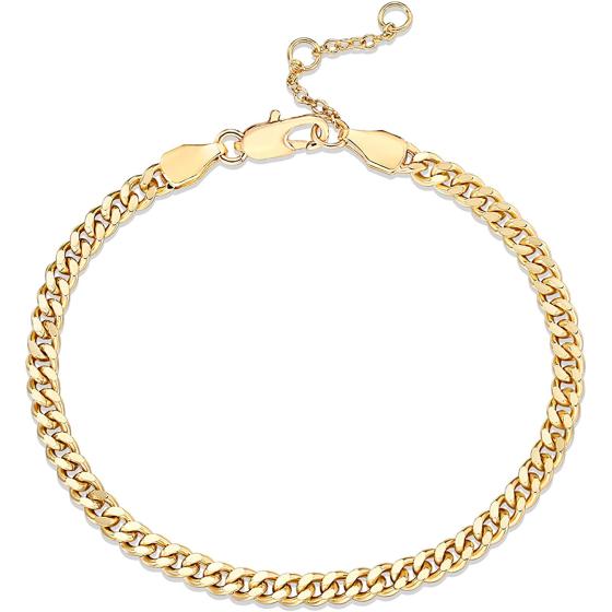 PAVOI 14K Gold Plated Paperclip/Curb/Figaro Chain Adjustable Bracelet for Women