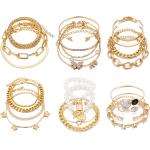 IFKM 6 PACK (24 PCS) Boho Gold Chain Bracelets Set for Women Girls, 14K Gold Plated Multiple Layered Stackable Open Cuff Wrap Bangle Adjustable Link Italian Cuban Jewelry for Women Girls Gift…