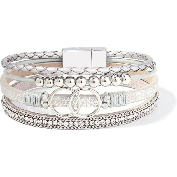 FANCY SHINY Boho Wrap Bracelets Leather Cuff Bangle Gold Beaded Bracelets for Women Stackable Infinity Bracelets Jewelry with Clasp