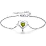 LAVUMO Heart Bracelet for Women 925 Sterling Silver Bracelet with Birthstone Zirconia,Adjustable Bracelet Best Mother's Day Gifts for Women Girls Chain Length 6.7"+1.6" Extend