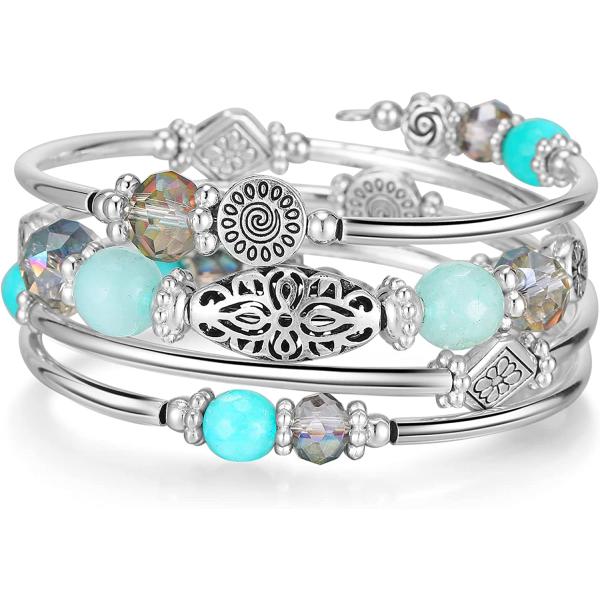 FULU AUTUMN Stackable Beaded Bracelets for Women Boho Wrap Silver Bracelet Layered Fashion Jewelry Gifts for Her