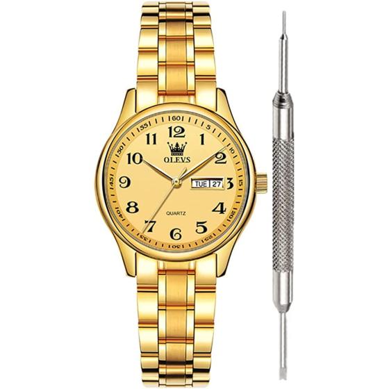 OLEVS Classic Watches for Women Analog Quartz Watch Stainless Steel Rugged Waterproof Watches Roman Numeral Unique Calendar Date Business Wrist Watch