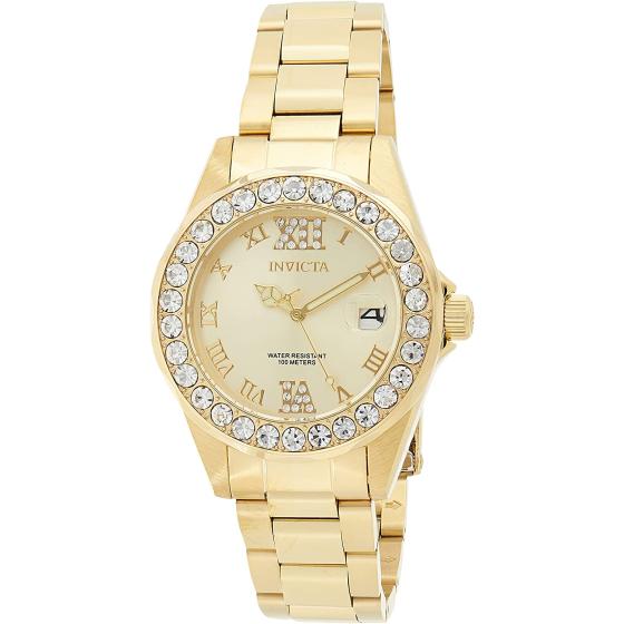 Invicta Women's Pro Diver Crystal Accented 18k Ion-Plated Stainless Steel Watch