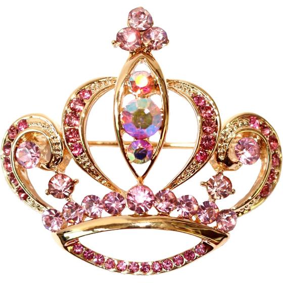 Navachi 18k Gold Plated Multicolor Crystal Royal Crown Brooch Pins