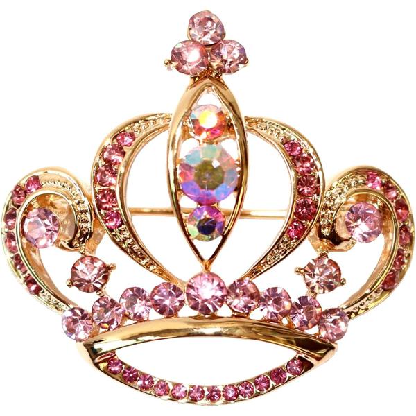 Navachi 18k Gold Plated Multicolor Crystal Royal Crown Brooch Pins