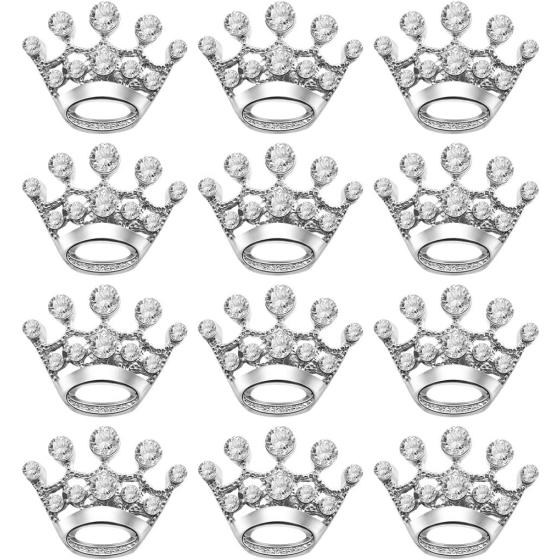 Tinksky 12pcs Fashion Diamante Wedding Party Pageant Tiara Crown Corsage Brooch Pin for Wedding Valentine's Day Gift DIY (Silver)