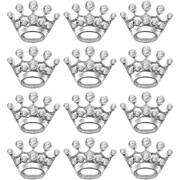 Tinksky 12pcs Fashion Diamante Wedding Party Pageant Tiara Crown Corsage Brooch Pin for Wedding Valentine's Day Gift DIY (Silver)