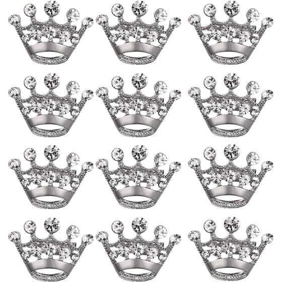 ULTNICE 12pcs Tiara Crown Brooch Pin Wedding Party Pageant Brooch (Silver)