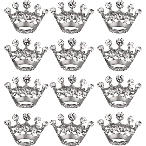 ULTNICE 12pcs Tiara Crown Brooch Pin Wedding Party Pageant Brooch (Silver)