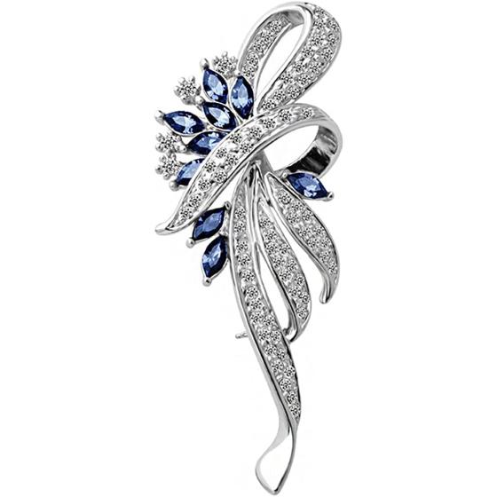 Merdia Created Crystal Brooch Fancy Vintage Style Flower Brooch Pin for Women, girls, ladies Blue color