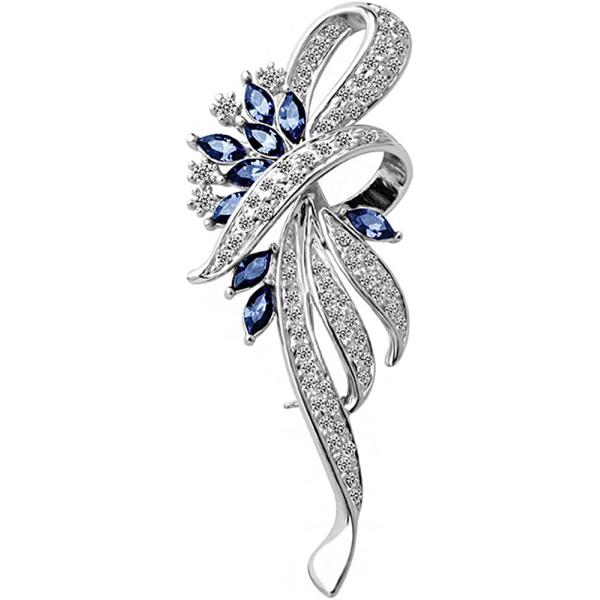 Merdia Created Crystal Brooch Fancy Vintage Style Flower Brooch Pin for Women, girls, ladies Blue color
