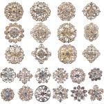 Lot 24pc Clear Rhinestone Crystal Flower Brooches Pins