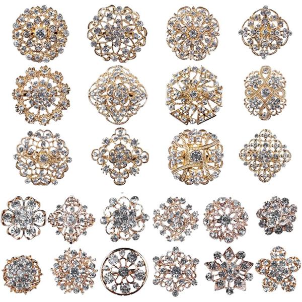 Lot 24pc Clear Rhinestone Crystal Flower Brooches Pins