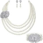 BABEYOND 1920s Gatsby Pearl Necklace Vintage Bridal Pearl Necklace Earrings Jewelry Set Multilayer Imitation Pearl Necklace with Brooch