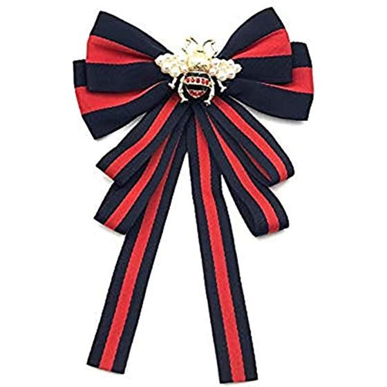Fashion Red Ribbon Big Bowknot Brooch Pins 2018 For Woman Rhinestones Crystal Tie Collar Jewelry Accessories (Black)