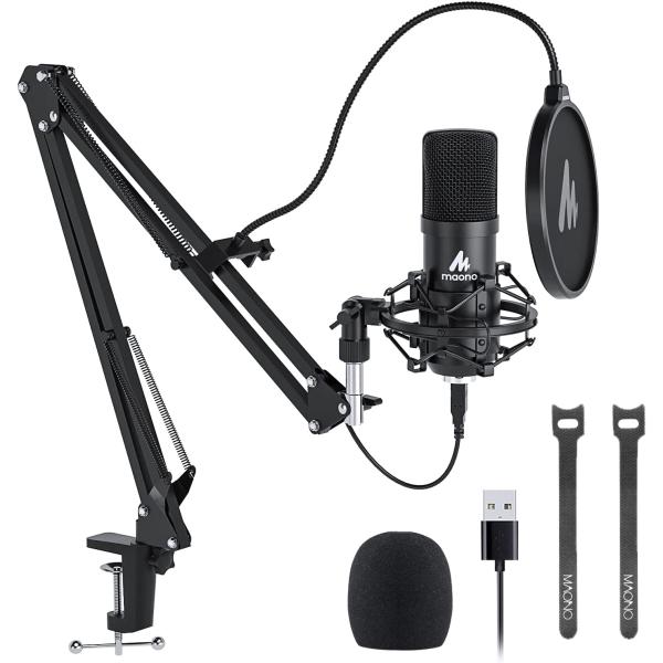 USB Microphone, MAONO 192KHZ/24Bit Plug & Play PC Computer Podcast Condenser Cardioid Metal Mic Kit with Professional Sound Chipset for Recording, Gaming, Singing, YouTube (AU-A04)