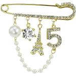 Mamfous Vintage Crown Number 5 Lapel Pins and Brooches for Women Rhinestone Jewelry with Simulated Pearl