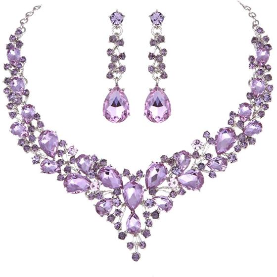 Molie Bridal Austrian Crystal Necklace and Earrings Jewelry Set Gifts fit with Wedding Dress