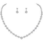 WeimanJewelry White Gold/Gold/Rose Gold Plated Women Cubic Zirconia Round Cut CZ Bridal Necklace and Drop Earring Set for Bride Wedding