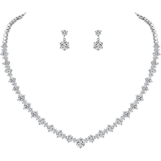 WeimanJewelry White Gold/Gold/Rose Gold Plated Women Cubic Zirconia Round Cut CZ Bridal Necklace and Drop Earring Set for Bride Wedding