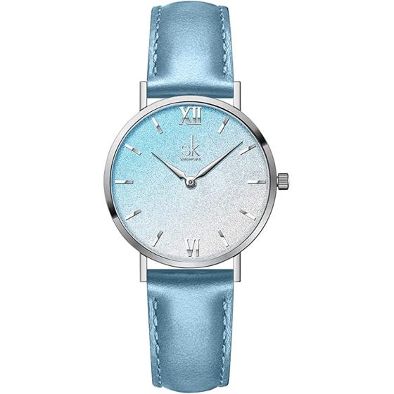 SHENGKE SK Ultra Thin Minialist Creative Starry Sky Women Watch with Genuine Leather Stainless Steel Mesh Band Floral Watch