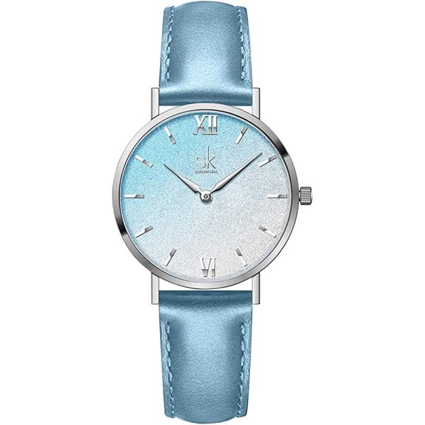 SHENGKE SK Ultra Thin Minialist Creative Starry Sky Women Watch with Genuine Leather Stainless Steel Mesh Band Floral Watch
