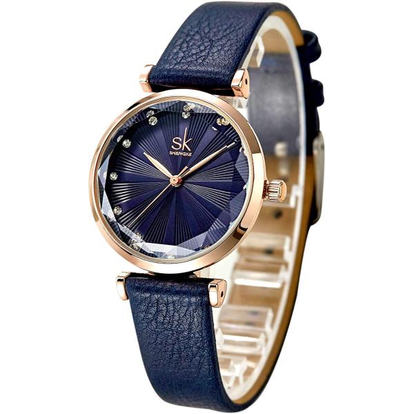 SHENGKE Watches for Women Wrist for Women Quartz Leather Strap Minimalist Formal Casual Women Watch Waterproof Black Ladies Watches with Gift Box