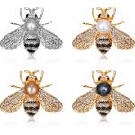 WILLBOND 4 Pieces Honey Bee Brooch Lapel Pins for Women Crystal Insect Themed Bee Brooches with Faux Pearl Fashion Gift for Birthday Dating Party Anniversary