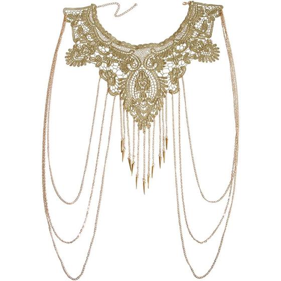 Gold Fine Chain Flower Lace Bikini Body Chain Necklace Jewelry for Women