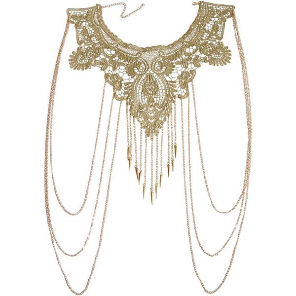 Gold Fine Chain Flower Lace Bikini Body Chain Necklace Jewelry for Women