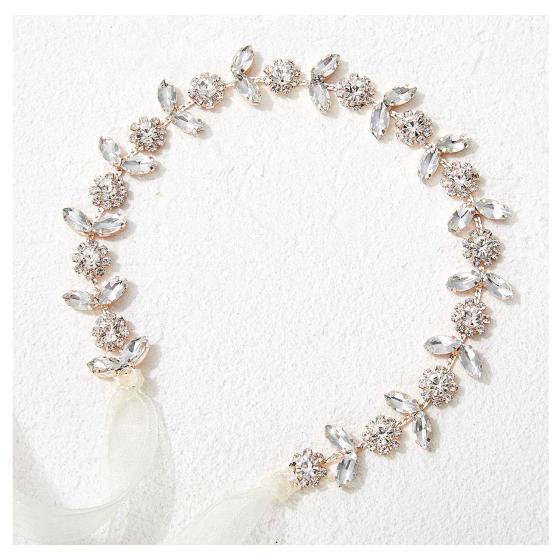 SWEETV Rose Gold Flower Girl Headband for Wedding Baby Girl Headpiece Princess Crystal Floral Hair Accessories for Birthday Party, Photography