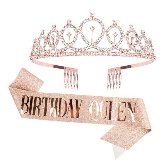 CIEHER Birthday Queen Sash & Rhinestone Tiara Kit, Birthday Crowns for Women Birthday Crown Birthday Tiaras and Crowns Rose Gold Birthday Tiara Crowns for Women Girls Birthday Gift Birthday Decorations Party Favors