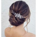 Jeairts Leaf Bride Wedding Hair Comb Rhinestone Pearl Bridal Hair Pieces Flower Wedding Headpiece for Brides Crystal Hair Accessories for Women and Girls (1-Silver)
