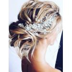 Unicra Bride Flower Wedding Hair Vine Crystal Bridal Hair Piece Rhinestone Party Hair Accessories Leaf Hair Jewelry Bead Headpiece for Women and Girls (Silver)