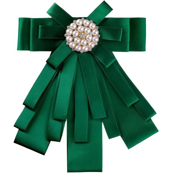 Allegra K Women's Pre-tied Bowknot Beads Bow Tie Elegant Ribbon Brooch