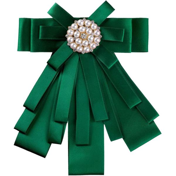 Allegra K Women's Pre-tied Bowknot Beads Bow Tie Elegant Ribbon Brooch