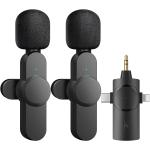 AIKELA Dual Wireless Lavalier Lapel Microphone for iPhone, Android, Camera-Cordless Double Mics Plug-Play 2.4G Ultra Low Delay Built-in Noise Reduction Chip 7H Long Working Time for Two-Person Creator