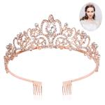 Araluky Rose Gold Tiaras and Crowns for Women Girls Jeweled Elegant Tiaras for Women Princess Crowns for Little Girls Rhinestone Crown with Combs Rose Gold Crown Wedding Tiara Hair Accessories for Wedding Prom Birthday Halloween