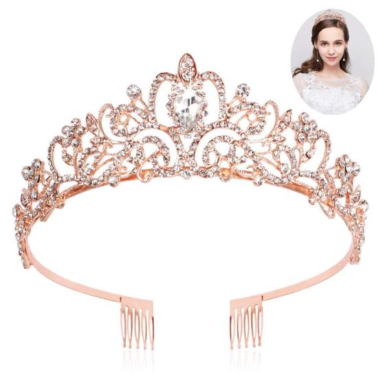 Araluky Rose Gold Tiaras and Crowns for Women Girls Jeweled Elegant Tiaras for Women Princess Crowns for Little Girls Rhinestone Crown with Combs Rose Gold Crown Wedding Tiara Hair Accessories for Wedding Prom Birthday Halloween