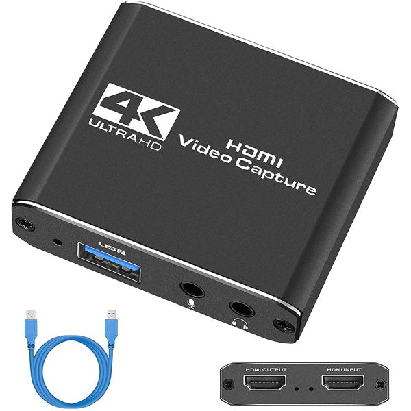 Capture Card, Audio Video Capture Card with Microphone 4K HDMI Loop-Out, 1080p 60fps Video Recorder for Gaming/Live Streaming/Video Conference, Works for Nintendo Switch/PS4/OBS/Camera/ PC